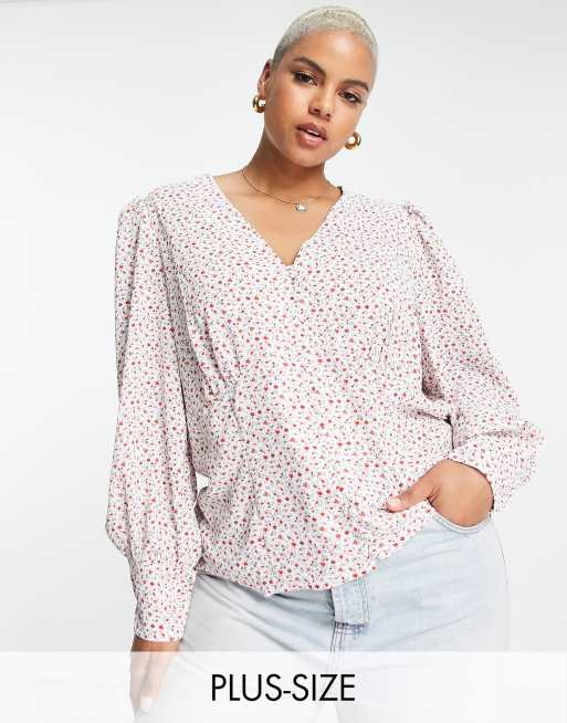 Glamorous Curve - Blouse met pofmouwen en knoopsluiting aan de voorkant in fijne vintage bloemenprint