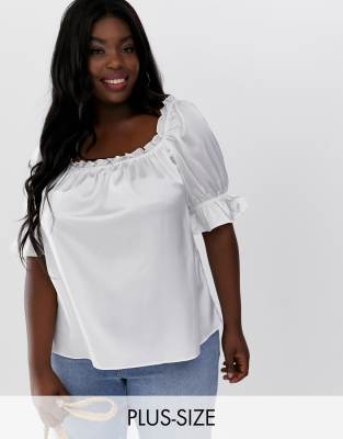 white puff sleeve blouse plus size