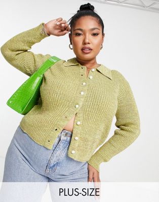 Glamorous Curve button front cardigan in green melange knit - ASOS Price Checker