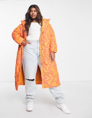 Glamorous Curve caterpillar quilted coat in orange marble - ASOS Price Checker