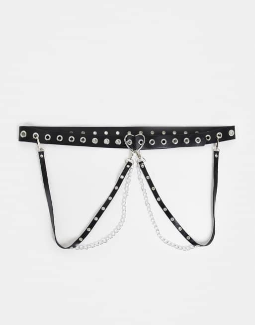 Glamorous Curve - Ceinture avec chaîne et œillets avec cœur métallique argenté
