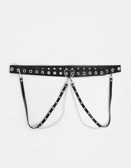 ASOS Asos Heart Shape Buckle Belt with Chain Detail in Black