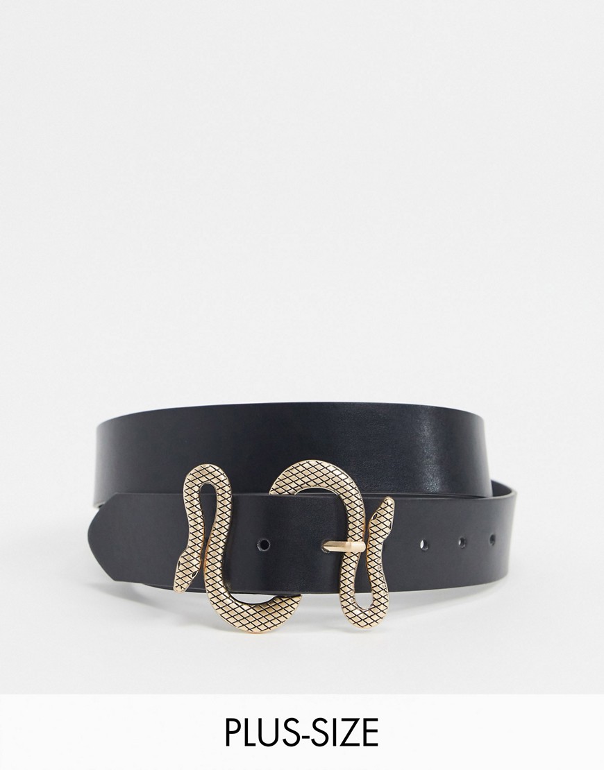 Glamorous Curve - Cintura da jeans nera per vita e fianchi con fibbia pitonata-Nero