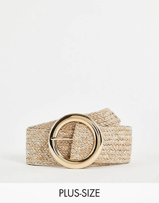 Glamorous Curve - Cintura intrecciata colore naturale con fibbia a cerchio oro