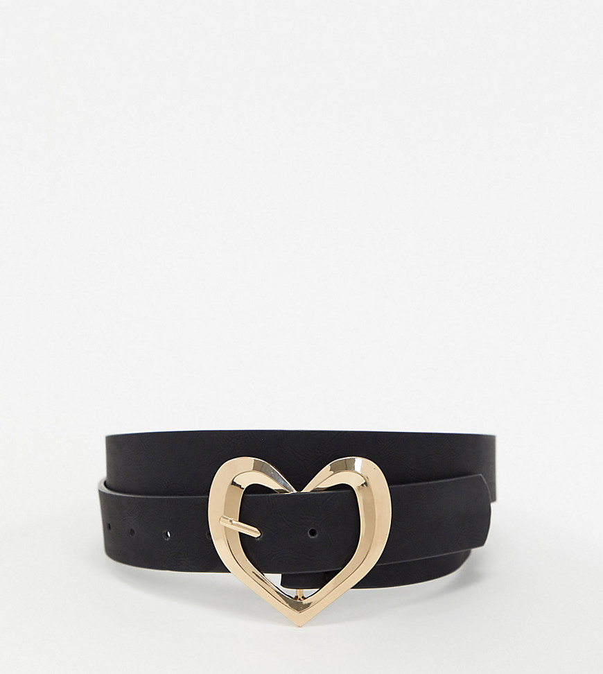 Glamorous Curve - Cintura nera per vita e fianchi con fibbia a cuore martellata oro-Nero