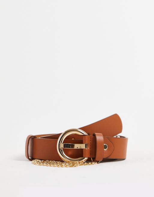 Glamorous Curve - Cintura per vita e fianchi color cuoio con catena dorata