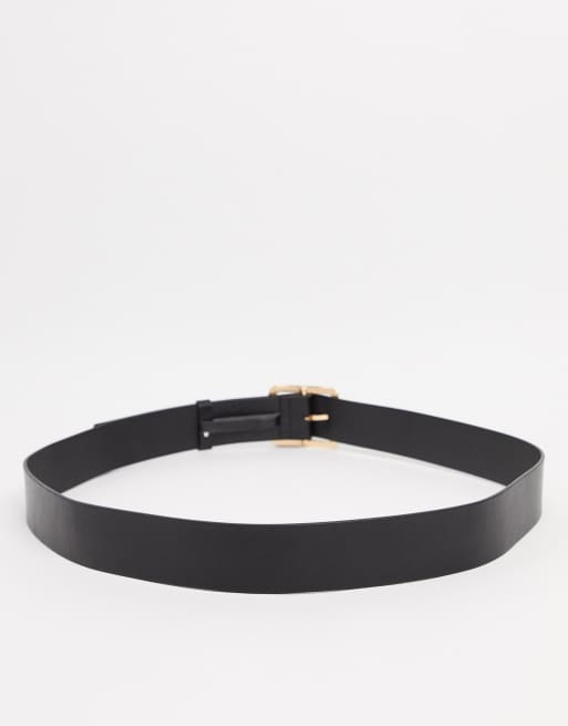 Glamorous Curve Exclusive black waist and hip jeans belt with gold square buckle, 2 of 4