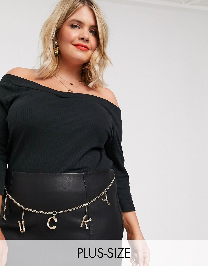 Glamorous Curve Exclusive waist and hip chain belt with 'lucky' charm detail-Gold