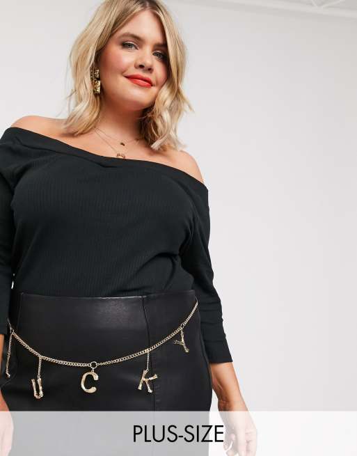 Glamorous Curve Exclusive waist and hip chain belt with 'lucky' charm