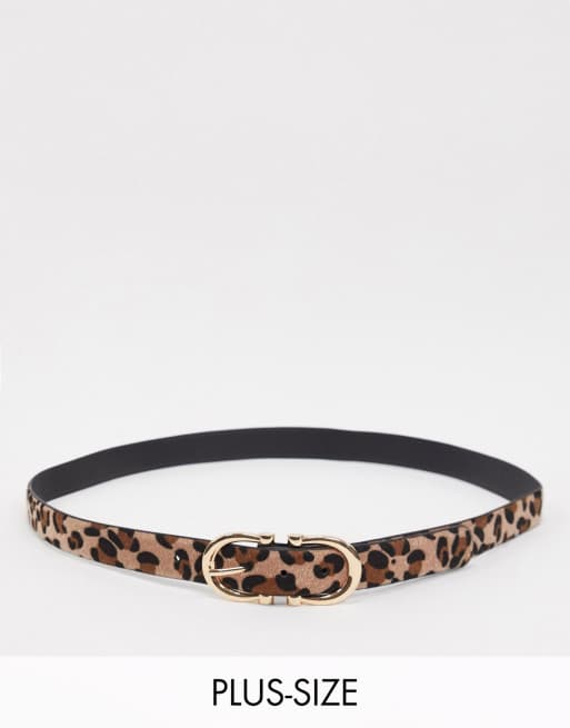 Glamorous Curve Exclusive waist and hip jeans belt with gold double buckle in leopard print