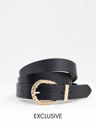 Glamorous Curve Exclusive waist & hip belt in recycled black PU with twisted metal buckle