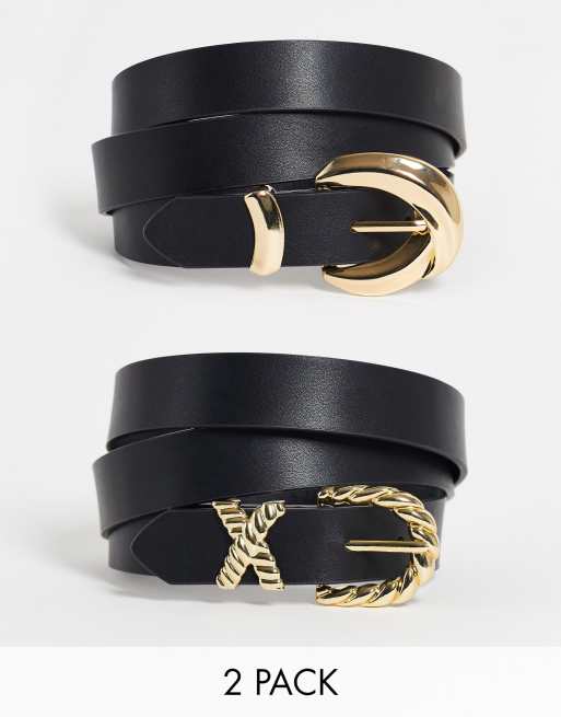 Glamorous Curve - Exclusives - Multipack van 2 taille- en heupriemen in zwart met gouden gespen