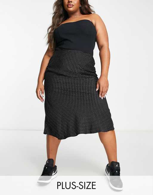 Glamorous Curve - Gonna sottoveste in raso nera con micro pois anni '90