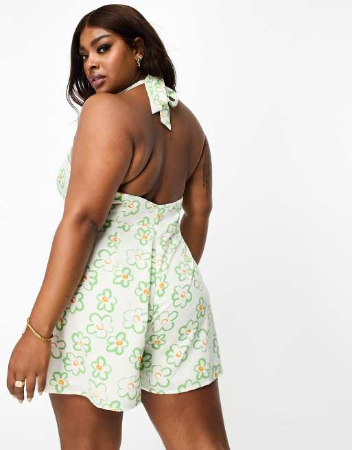 Green and store white playsuit