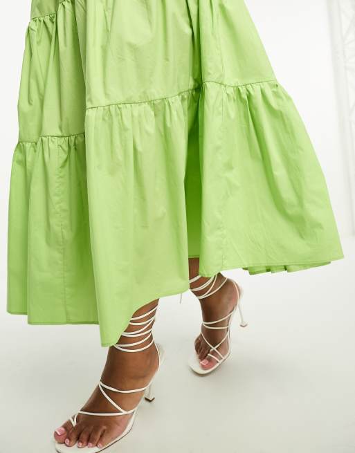 Glamorous Curve halter neck tiered midi dress in green, 2 of 4
