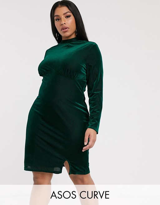 Glamorous Curve high neck mini dress with structured bodice in velvet