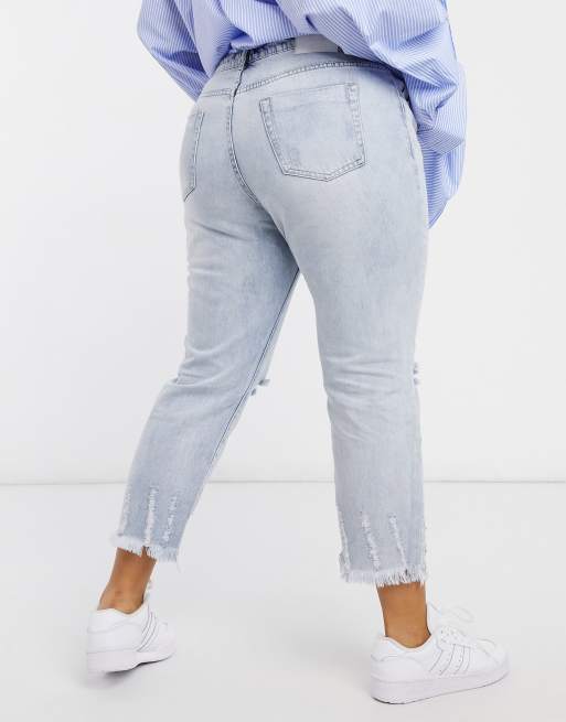 Glamorous Curve - Jean coupe décontractée en denim délavé effet usé, 2 de 4