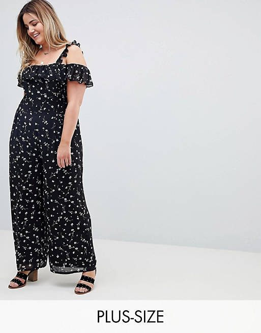 Glamorous Curve Jumpsuit With Ruffle Layer In Ditsy Floral