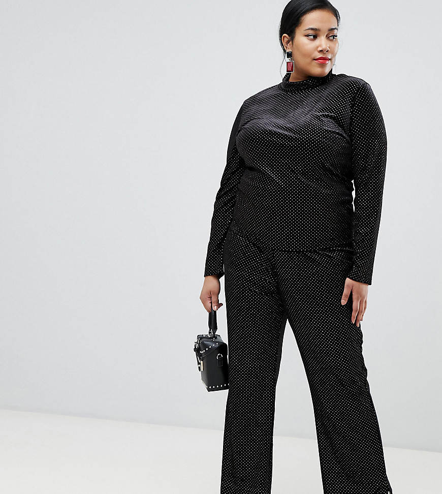 Glamorous - Curve - Kickflare-broek in gestippeld fluweel-Zwart
