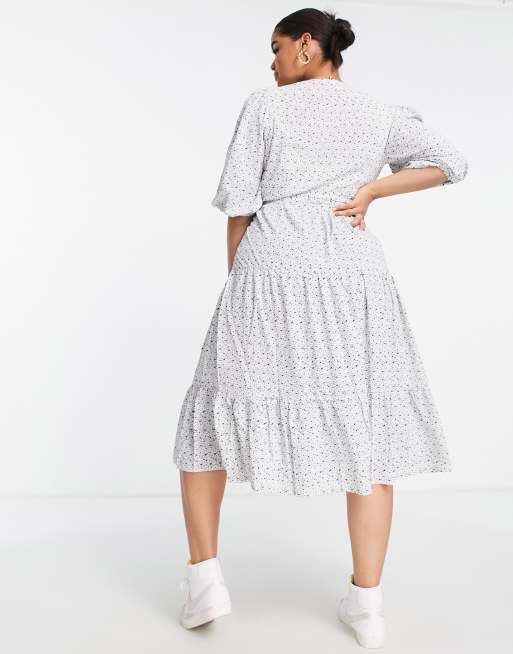 Glamorous Curve– Langärmliges Midi-Wickelkleid mit schwarzem Gänseblümchenmuster, 2 von 4