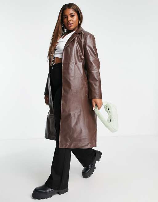 Glamorous Curve longline brown faux leather jacket