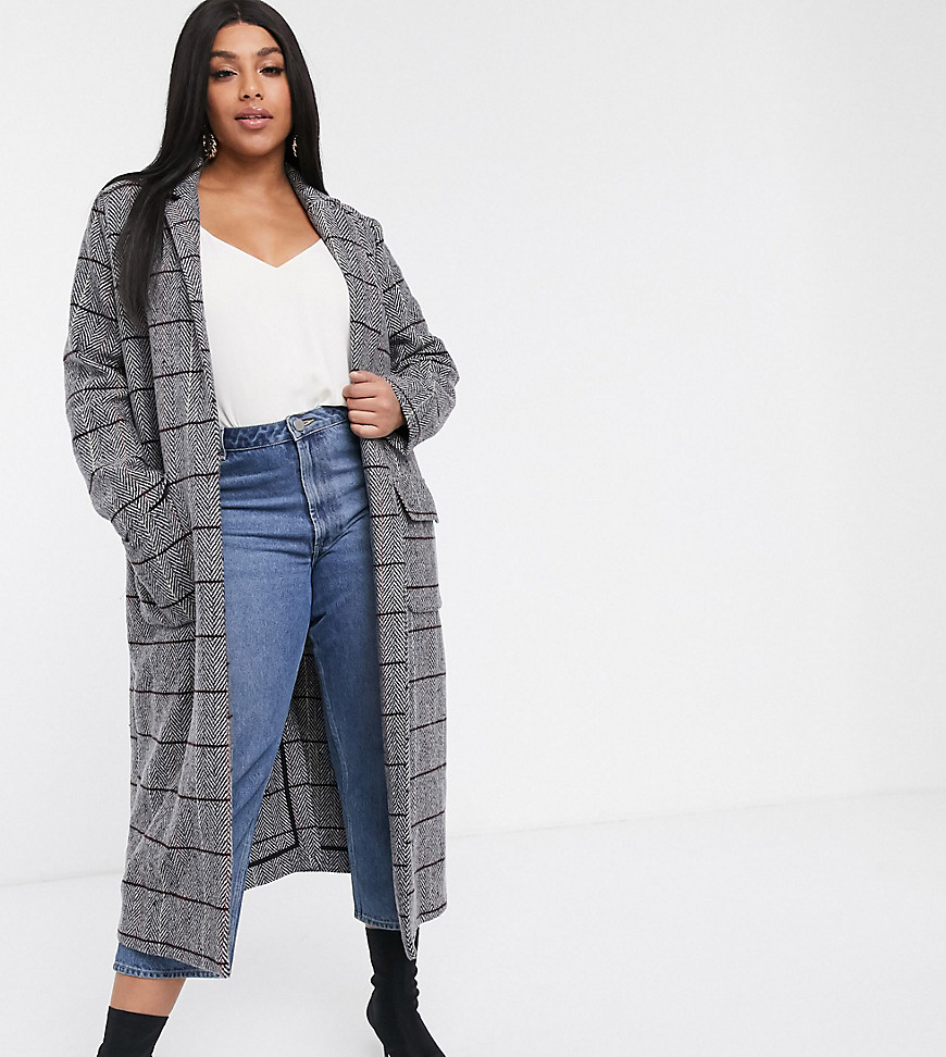 Glamorous Curve maxi coat in grid check-Grey