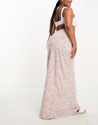 Glamorous Curve Glamorous Curve maxi slip skirt in cream blue ditsy-White