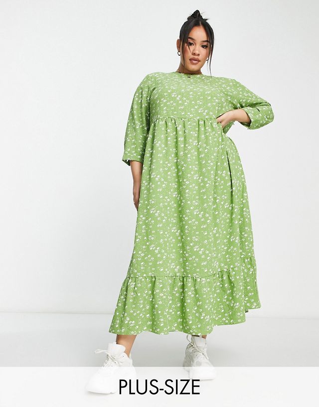 Glamorous Curve maxi smock dress in green white floral