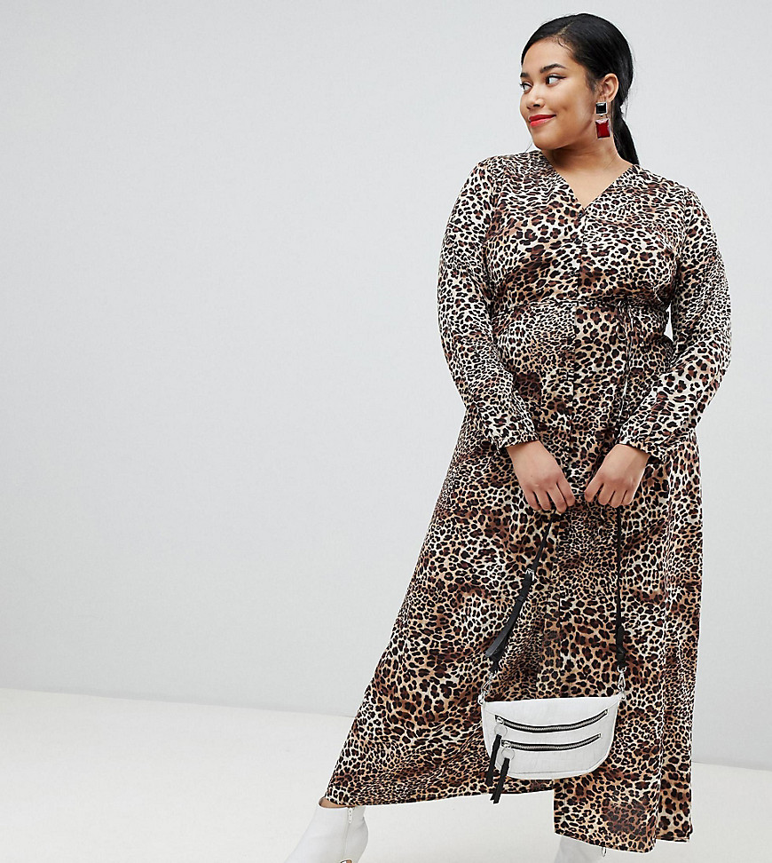 Glamorous Curve maxi tea-kjole i leopardprint-Sort