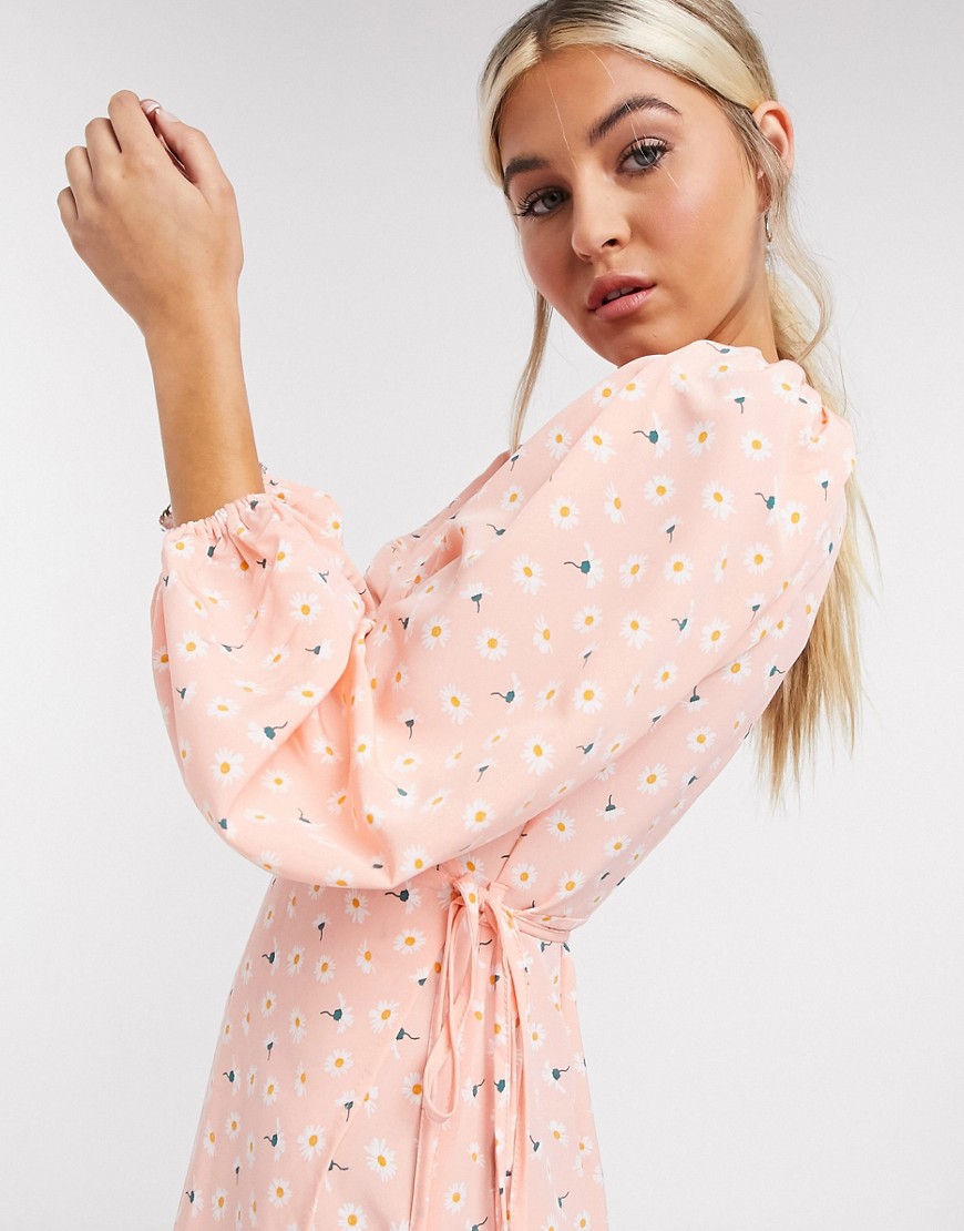 Glamorous Curve maxi wrap dress with oversized sleeves and ditsy floral pattern in pink