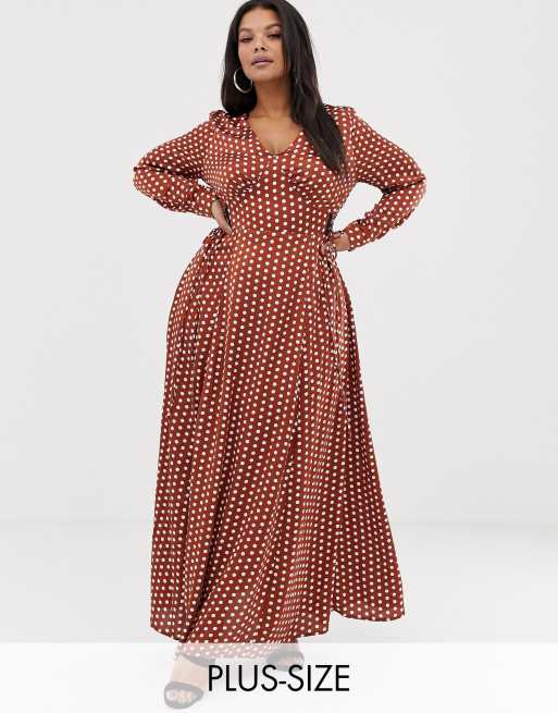 Glamorous Curve Maxi Wrap Dress With Tie Waist In Spot Print Asos