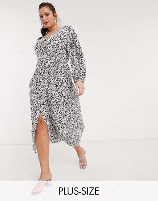 Glamorous Curve midaxi wrap dress in ditsy floral
