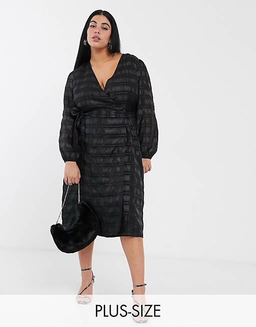Glamorous Curve midaxi wrap dress with volume sleeves in organza check
