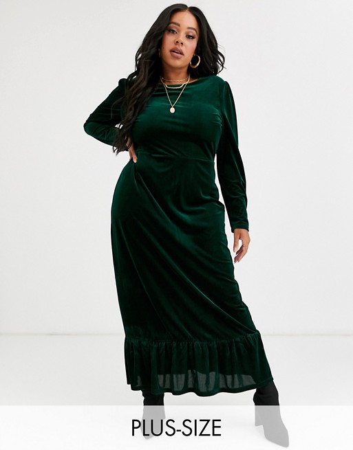 Glamorous Curve midi dress with peplum hem in velvet