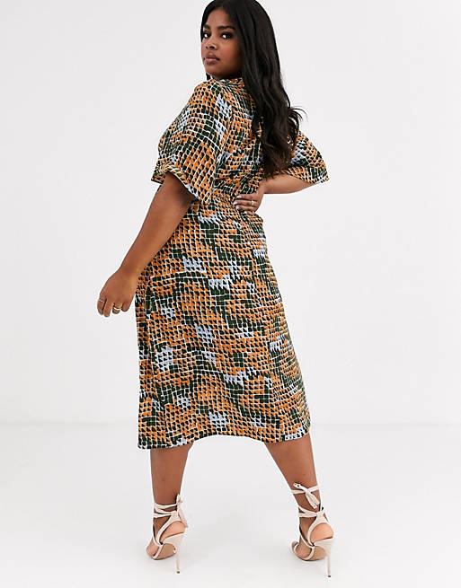 Dresses Glamorous Curve midi dress with wrap skirt in geo print 