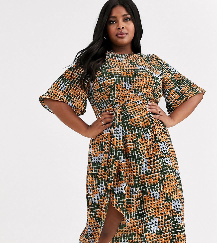 Glamorous Curve - Midi-jurk met rok met overslag en geometrische print-Multi