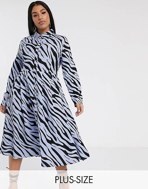 Glamorous Curve midi shift dress with pleated skirt in vintage zebra | ASOS
