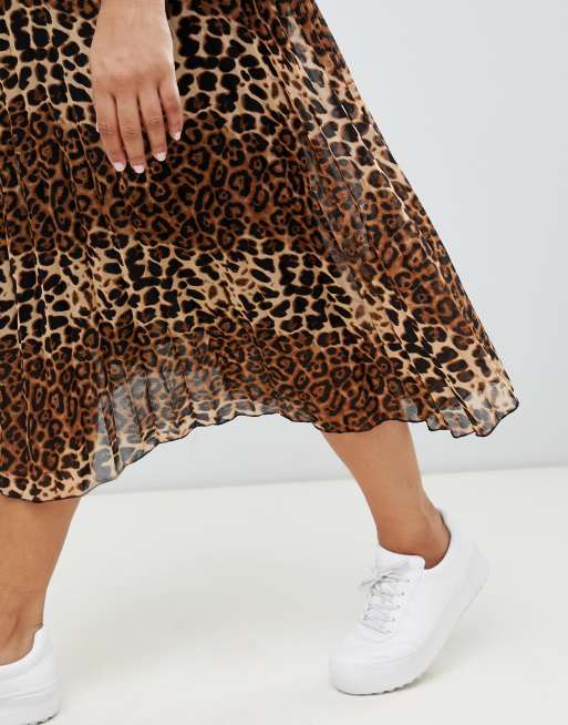 Glamorous midi skirt 2025 in pleated leopard print