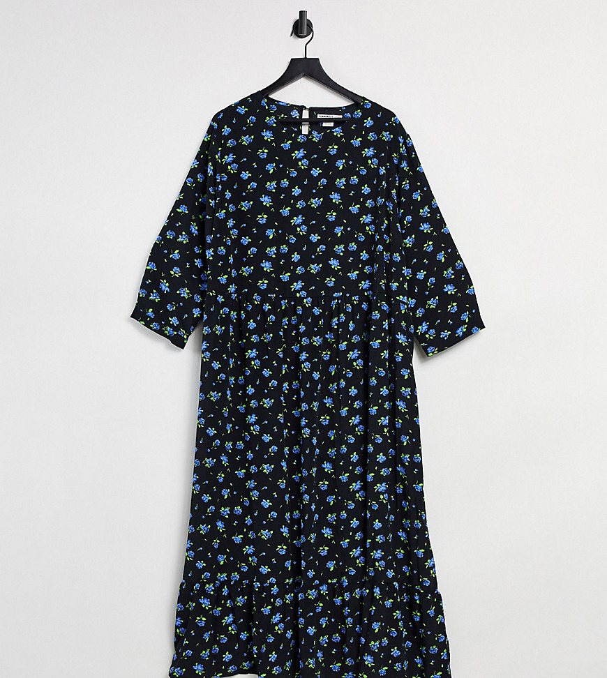Glamorous Curve midi smock dress in forget me not floral-Black