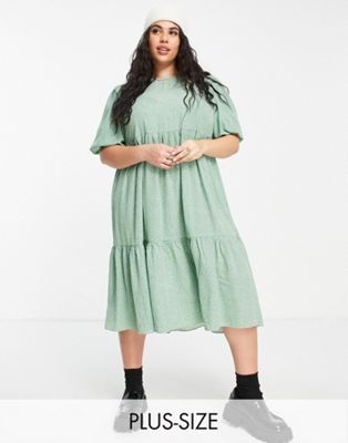 Glamorous Curve midi smock dress with tie back in meadow ditsy
