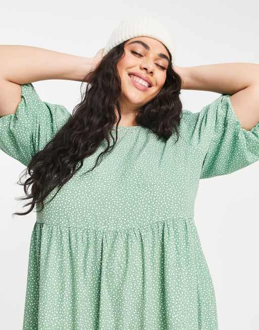 Glamorous Curve midi smock dress with tie back in meadow ditsy, 3 of 4