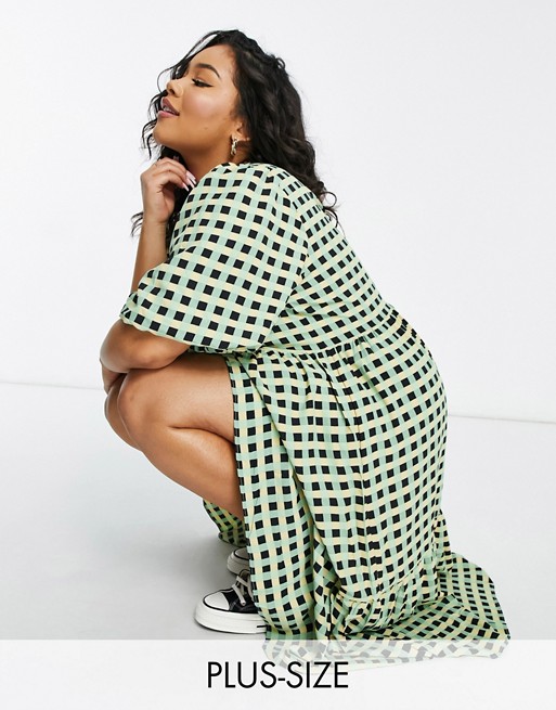 Glamorous Curve midi smock dress with tiered skirt in check