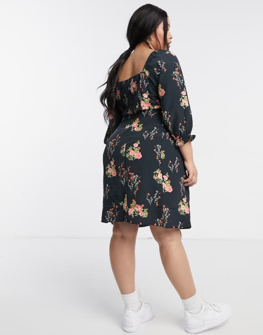 半額品 グラマラス Glamorous Curve レディース ワンピース ミニ丈 ワンピース ドレス Milk Maid Mini Dress In Dark Bloom Foral ブラックピン 日本製 Admarwork Pl