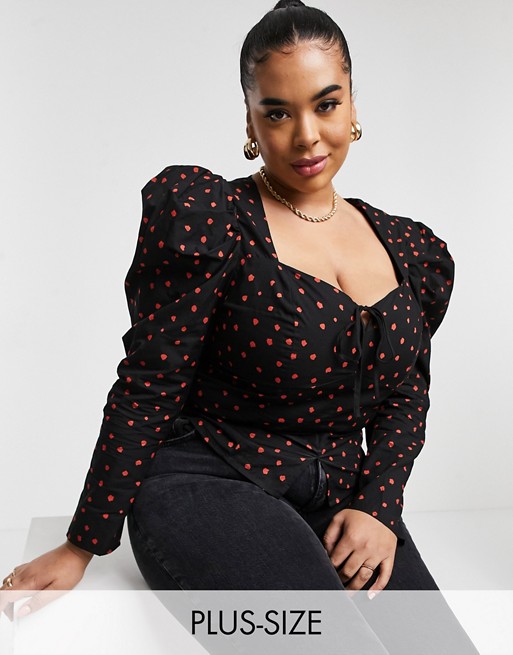 Glamorous Curve milkmaid blouse in copper spot with puff sleeves
