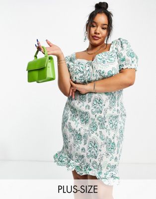 Glamorous Curve milkmaid mini dress in leaf floral - ASOS Price Checker
