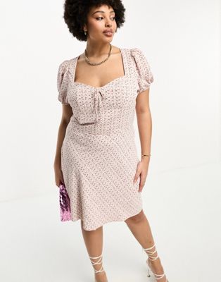 Glamorous Curve milkmaid mini dress in vintage ditsy