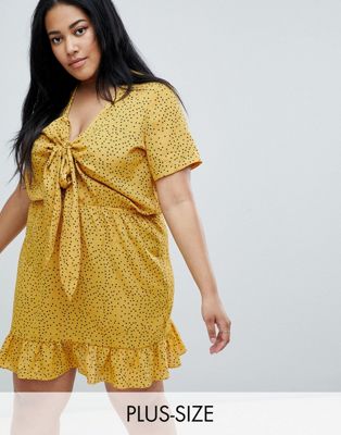 Glamorous Curve Mini Tea Dress With Tie Front In Ditsy Spot | ASOS