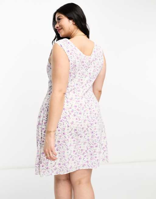 Glamorous Curve – Minikleid im 90er-Stil mit fliederfarbenem Frühlingsblumenmuster, 2 von 4