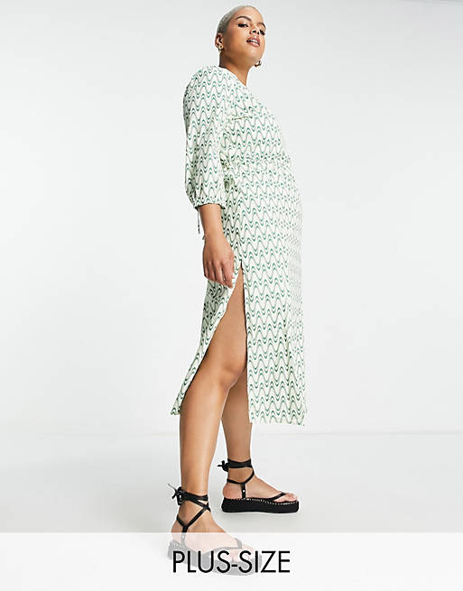 Glamorous Curve - Nette rechtvallende midi jurk met gestrikte achterkant in retro golvende print