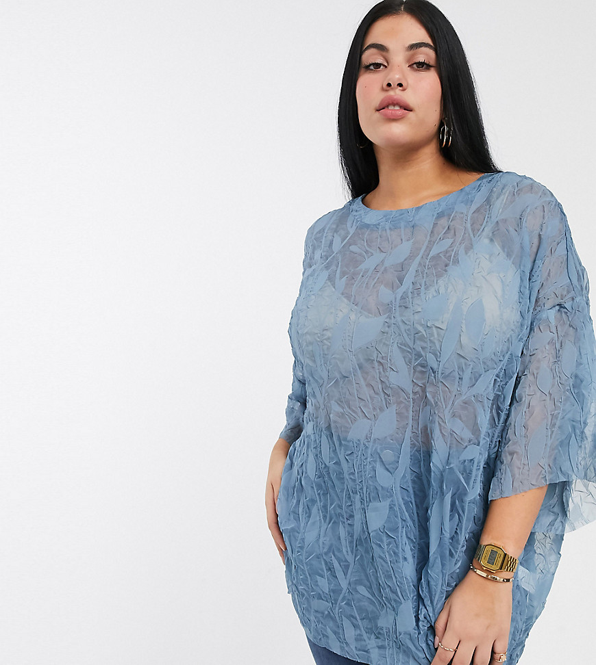 Glamorous Curve oversized boxy top in texture-Blue